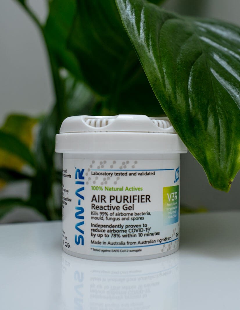 V3R 75g gel on a shelf in a living room to help reduce musty odours